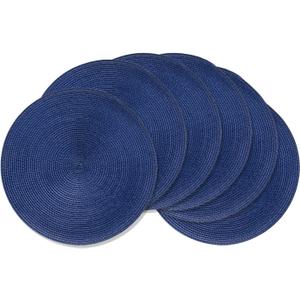 AHHFSMEI Round Braided Placemats 15 Inch Round Table Mats for Dining Tables Natural Woven Heat Resistant Place mats Set of 6 (Navy Blue)