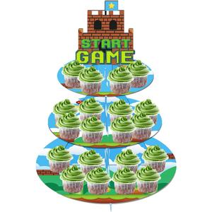 Large 3-Tier Super Brothers Cupcake Stand 12Inch Cardboard Cupcake Tray for Wedding Birthday Baby Shower Super Brothers Birthday Party Supplies