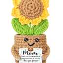 2 x Gifts for Mom from Daughter Son - Mothers Day Sunflower Crochet, I Love You Mom, Handmade Cute Mini Flower, Thanksgiving Birthday Christmas Gift Idea for Mother, Emotional Support Plush