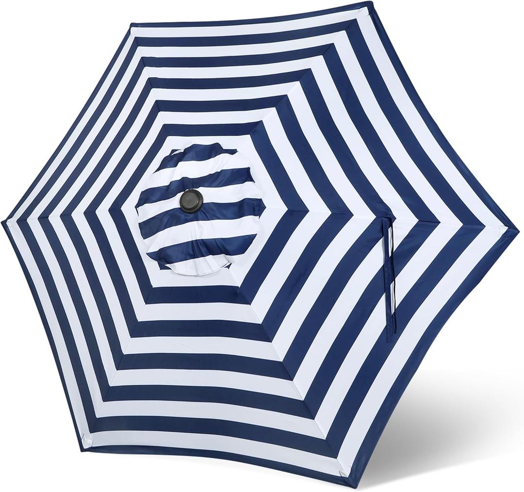 Blissun 7.5ft Patio Umbrella Replacement Canopy, Market Umbrella Cover, Outdoor Table Umbrella Canopy for 6 Ribss (Blue & White Stripe)