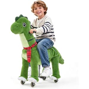FUNLIO Ride on Dinosaur Horse for Kids 5-12, Plush Ride-On Toys with Wheels for Indoor & Outdoor Play, Easy to Assemble, CPC & CE Certified-Large, Green Dinosaur