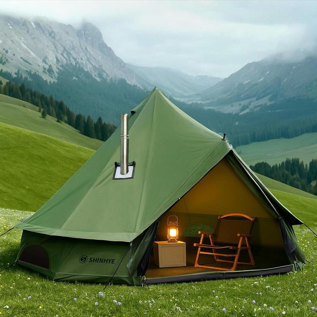 Canvas Bell Yurt Tent with Stove Jack, Waterproof Luxury 4 Season Tents for Family Outdoor Camping 100% Cotton Green Glamping Tents for Hunting, Partie, All Year Living (3M- 9.8FT)