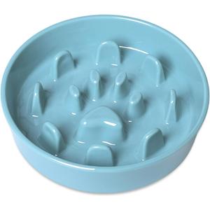 Dog Slow Feeder Bowl, Round Ceramic Pet Food Bowl for Medium Breed, Fun Raised Dog Bowls to Slow Down Eating (Turquoise, M-1.3 Cups)