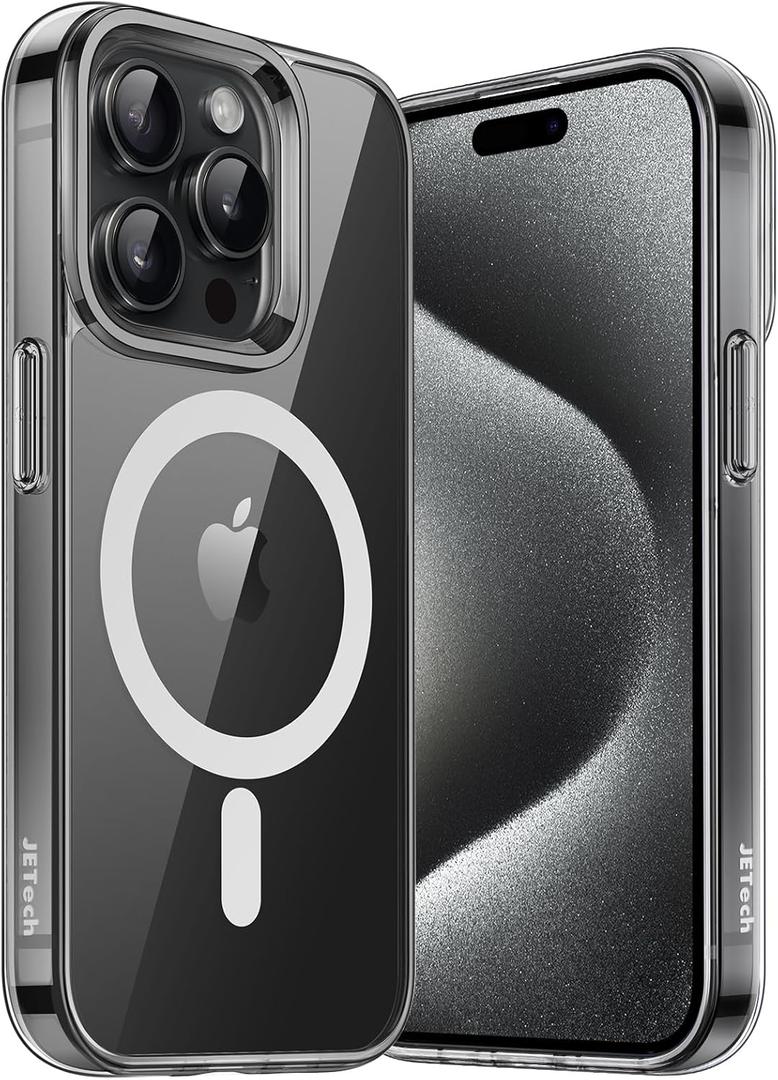 JETech Magnetic Case for iPhone 15 Pro 6.1-Inch Compatible with MagSafe Wireless Charging, Shockproof Phone Bumper Cover, Anti-Scratch Clear Back (Black/White)