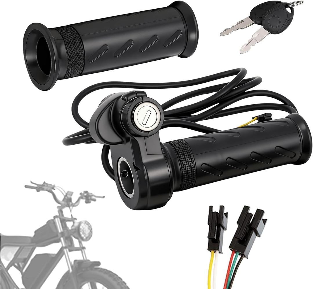 Upgraded Full Twist Throttle Ridstar Q20, Plug & Play No Rewiring 12V-72V Universal 3 Pin E-Bike Throttle with Key Lock for Scooter and Trike