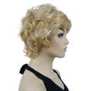 Lydell Women's Short Wavy Curly Wig Synthetic Hair Full Wig Blonde Highlights 6 inches