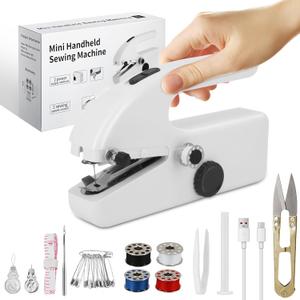 Handheld Sewing Machine Cordless Portable Mini Handheld Sewer, Pocket Sewing Machine for Quick Repairs, Handy Stitch, Travel Stitch Sew Quick, Home & DIY Fabric (Black-White)