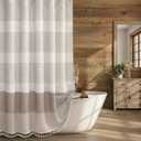 Taupe Shower Curtain Farmhouse Linen Striped Shower Curtains for Bathroom with Tassel 72 X 72
