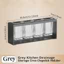 Kitchen Utensil Organizer, Grey Metal Frame with ABS Compartments, 4 Sections with Drainage, Countertop Storage Rack for Chopsticks and Cutlery, 12.12x4.88x2.76 Inches