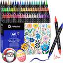 Artecho Acrylic Paint Markers 60 Colors, Acrylic Paint Pens with Brush Tip and Fine Tip for Stone, Rock Painting, Paper, Pumpkin, Wood, Egg, Canvas, Ceramic, Fabric, leather, Glass, DIY Crafts
