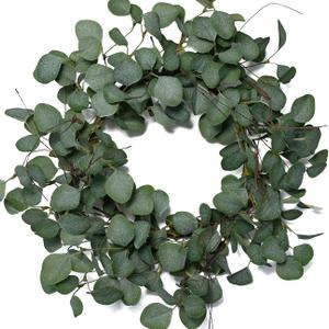 Idyllic Eucalyptus Leaves Wreath Metal Polyester Fabric Paper Round Green Wreath 22 Inches for The Front Door Decor