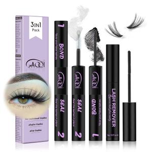 GAQQI Lash Bond and Seal and Remover, Waterproof Lash Clusters Glue Easy to Use 3 in 1 Strong Hold DIY Eyelash Adhesive Kit, Qucik Removal Eyelash Remover, 2 Pcs