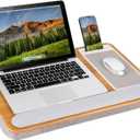 LAPGEAR Home Office Pro Lap Desk with Wrist Rest, Mouse Pad, and Phone Holder - Oak Woodgrain - Fits up to 15.6 Inch Laptops - Style No. 91599