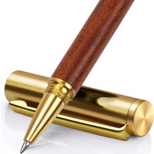 Luxury Wooden Ballpoint Pen, 0.5mm Black Ink Rollerball Pen with Brass Tip & Cap, Offering a Smooth-Gliding Writing Experience, Handcrafted Wood Signature Pen for Business, Executive, Office, School