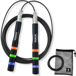 Speed Jump Rope for CrossFit & Boxing - Secure Self-Locking Adjustable Skipping Rope for Men & Women - Anti-Slip Aluminum Handles & Smooth Ball Bearings for Double Unders, HIIT, Home Gym (2 Cables Included)