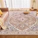 ROCYJULIN 6x9 Area Rug for Living Room and Bedroom - Faux Wool, Low-Pile With Non-Slip TPR Backing - Large Washable Carpet for High Traffic, Coffee Beige & Cream