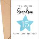 2 x To A Special Grandson - Happy 15th Birthday Card - Age 15 - Fifteen Year Old - Fifteenth Birthday Card for Boys - Cute Birthday Cards for Kids - Son - Grandson Birthday Card - Grandson card