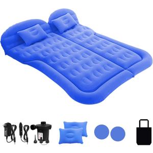 ISWEES Car Bed SUV Air Mattress, Car Air Mattress with Home Power Adapter, Electric Pump, 2 Inflatable Pillows and 2 Footrests for Back Seat, Side Seat,Trunk Sleeping, Thickened Camping Bed - Blue