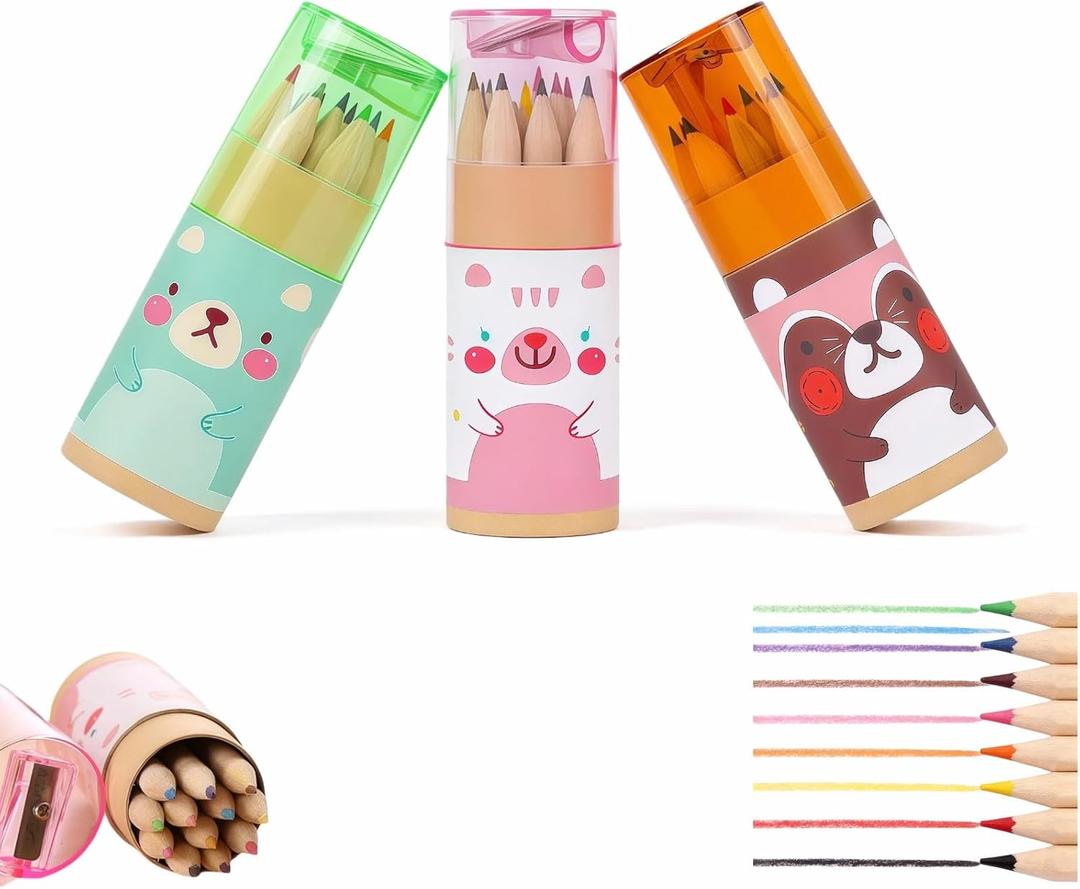 Mini Colored Pencils Set of 36 (3 Tubes x 12 Colors) - Portable Art Kit with Built-in Sharpener for Adults, Teens & Artists | Compact Design for School, Travel, Sketching & Drawing