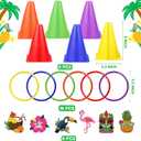 Hawaii Ring Toss Game Set, Luau Party Tossing Game with 6 Plastic Cones, 18 Colorful Rings, Beach Lawn Games for Kids Adults, Hawaiian Tiki Party Supplies Indoor Outdoor Family Activities (Hawaii)