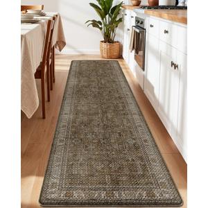 LUMI 2025 Upgraded Anti Fatigue Cushioned Kitchen Mat for Floor, Non-Slip Comfort PVC Padded Mats with Faux Leather Surface for Desk Office, Sink, Laundry, 24"x87" (Tawny Echo)