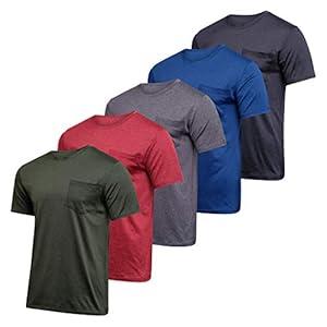Mens Quick Dry Fit Dri Moisture Wicking Active Wear Workout Running Training Athletic Performance Short Sleeve Crew Pocket T-Shirt Wicking Undershirt Top Tee -Set 4, XXX-Large