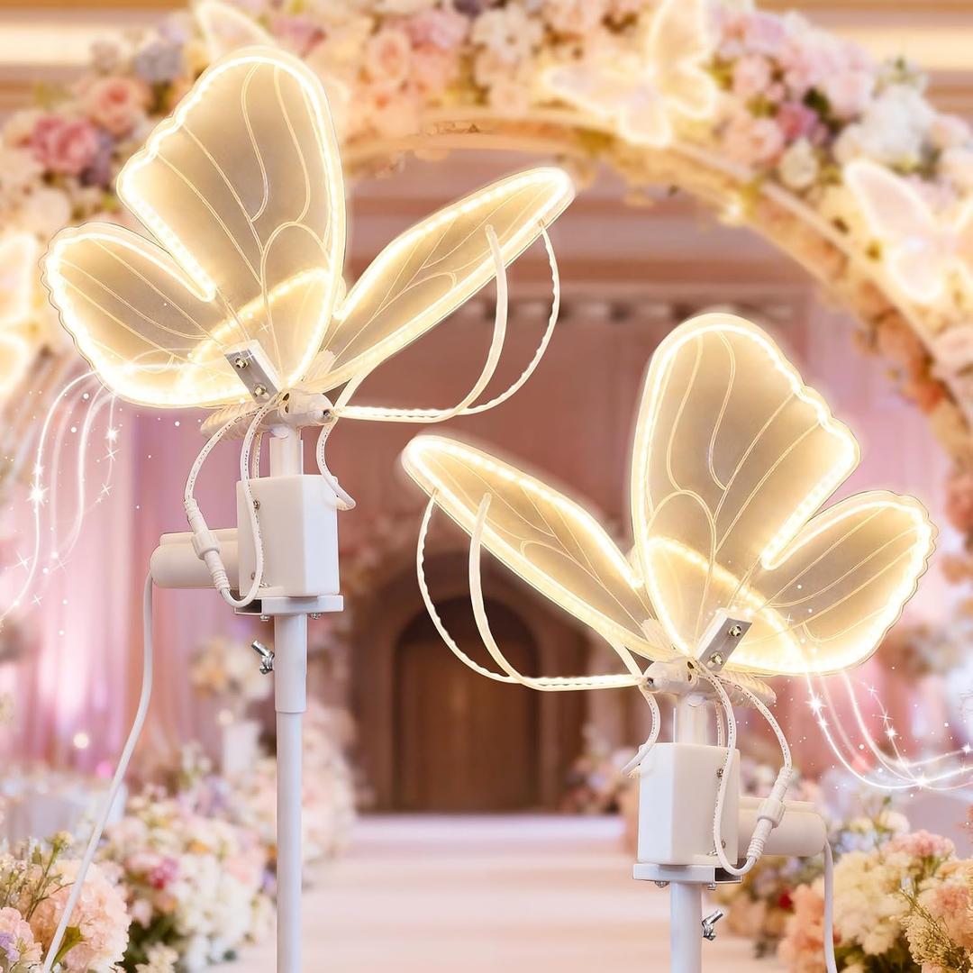 Wedding Moving Butterfly Floor Lamp: LED Electric Wings Light - Table Butterflies Decoration & Adjustable Height - Stand Decor for Birthday Party Christmas Tree Baby Bridal Shower (2, 25 CM/9.8 In)