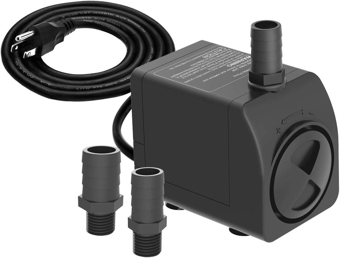 Submersible Pump 300GPH Ultra Quiet with Over Heating Protection 6ft High Lift for Fountains, Hydroponics, Ponds, Aquariums & More