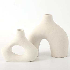 Ceramic Vases for Home Decor, Set of 2 White Ceramic Vase, Large Ceramic Vase, Boho Modern Vases for Living Room, Office, Shelf, Mantel, Table, Fireplace