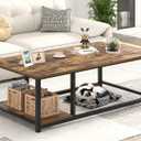 EXCEFUR Modern Coffee Table, Rustic Wood and Metal Living Room Table with Storage Shelf, Industrial Brown, 47 Inch