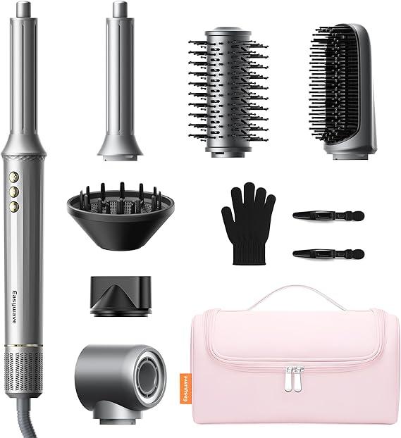 Easywave 7 in 1 Hair Dryer Brush: 110,000 RPM HighSpeed Blow Dryer with Negative Ions for FrizzFree Styling Fast Drying Auto Curling Volumizing Straightening, Hot Air Brush with Travel Bag