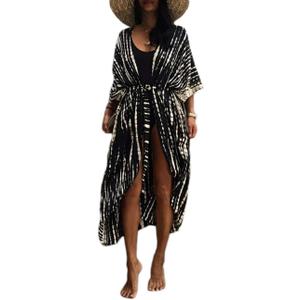 Bsubseach Stylish Tie Dye Open Front Long Kimono Swimsuit Cover Up for Women Swimwear Cover Ups