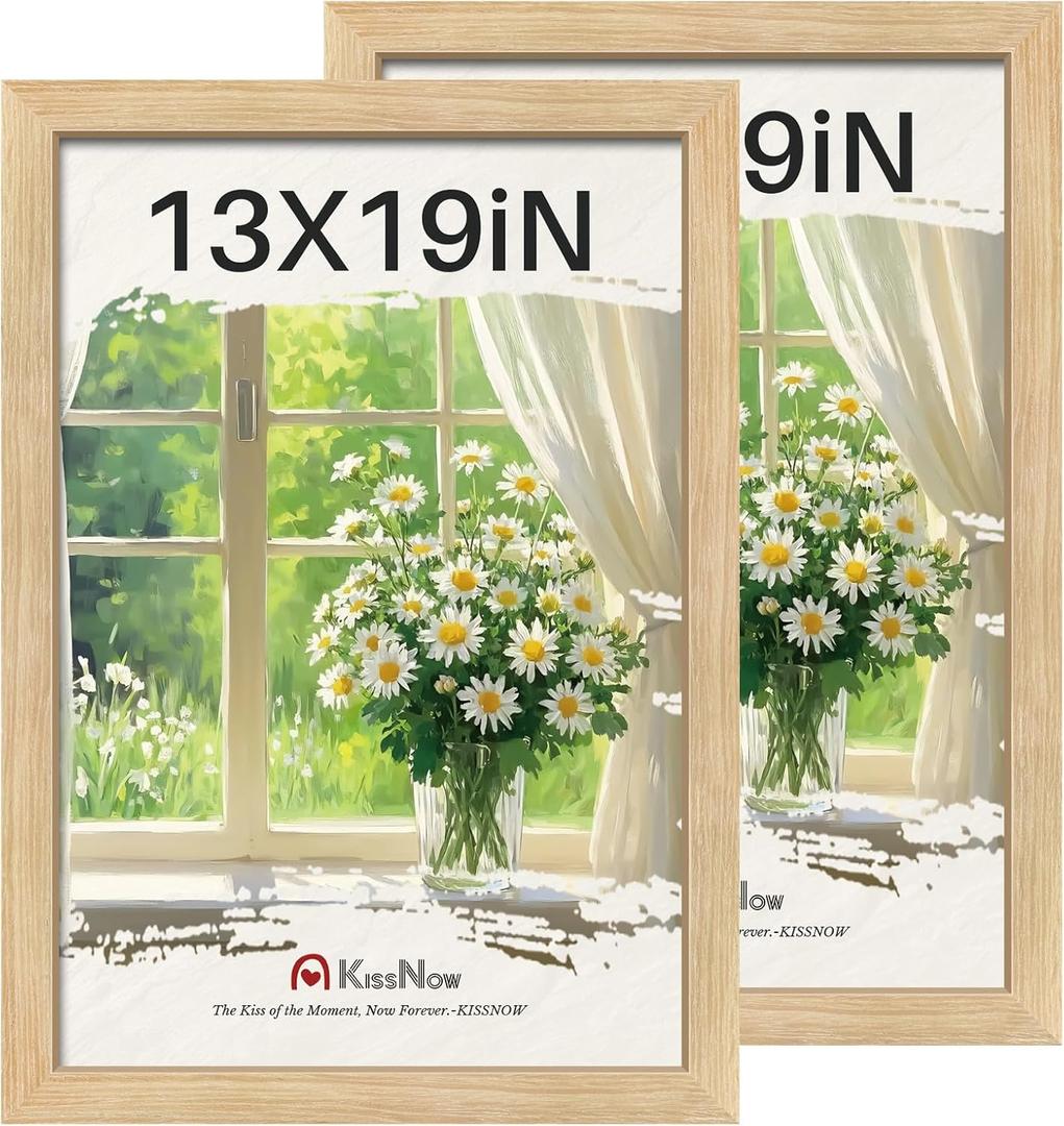 13x19 Picture Frame set of 2, Natural Oak Wood Poster Frame, Wall Hanging
