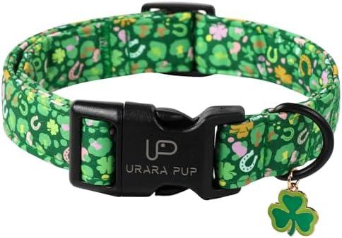 UP URARA PUP St. Patrick's Day Dog Collar, Cotton St. Patricks Day Clover Collar for Puppy Girl Boy Dog or Cat, Lucky Shamrock Dog Collar with Metal Buckle, Green, Spring, XS, Neck 8-12in