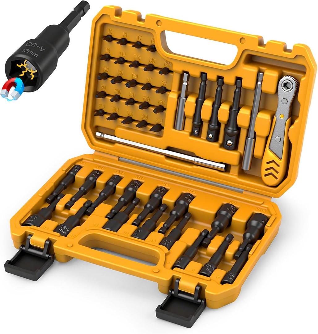 ELEAD 47-Piece Magnetic Nut Driver & Screwdriver Bit Set - Strong Magnetic Nut Drivers for Impact Drill, Power Nut Driver, Screwdriver Bit, Mini Ratcheting Wrench, Drill Bit Extension & Socket Adapter