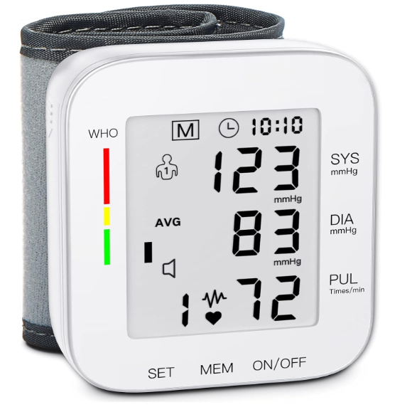 MMIZOO Wrist Blood Pressure Monitor Large LCD Display BP Machine Adjustable Cuff 5.31-7.68 inch Automatic 99x2 Sets Memory with Carrying Case for Home Use (White)