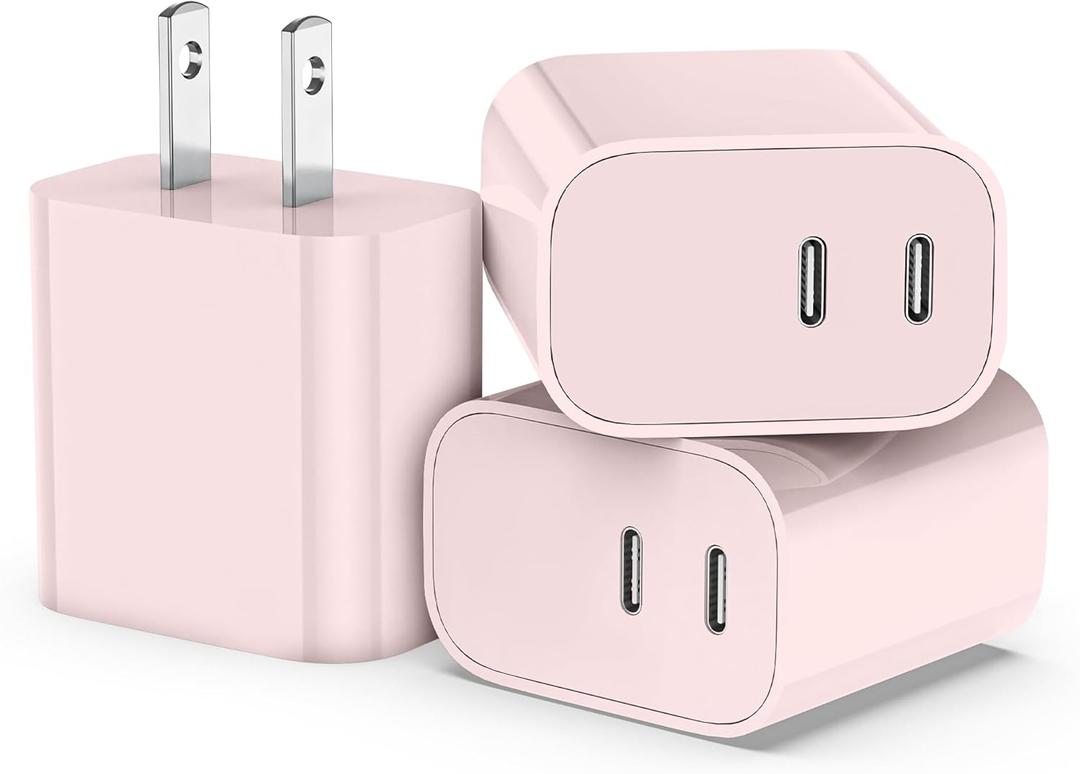 20W USB C Charger Block,3-Pack Type C Charging Block,Dual Port USB C Wall Charger Plug for iPhone 16/15/14/13/12/11/ Pro Max/Plus/Xs Max/XR/X,iPad Pro (Pink)