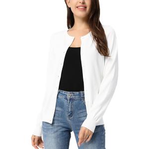 GRACE KARIN Womens Long Sleeve Knit Cardigan Sweaters Casual Dressy Open Front Button Down Cardigans Spring Outfits (White, S)