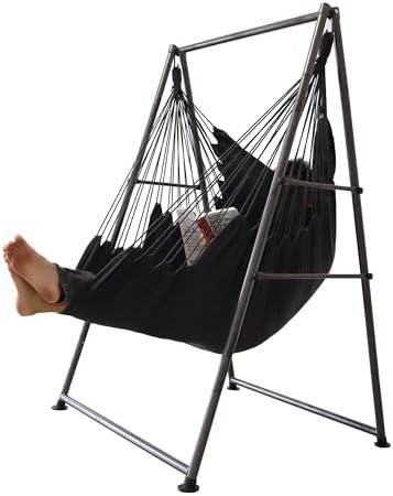 Hammock Chair Stand with X-Large Swing Chair with Footrest，Anti-Tip Thickened Weather-Resistant Iron Pipe Swing Frame, 450Lbs Stand Capacity Quick Assembly for Indoor Outdoor (Dark Grey)