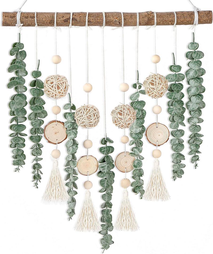 Sggvecsy 21 Eucalyptus Wall Hanging Decor Artificial Eucalyptus Plant Fake Greenery Leaves Boho Wall Decor with Wooden Stick for Bathroom Bedroom Kitchen Rustic Farmhouse Home Living Room Decoration