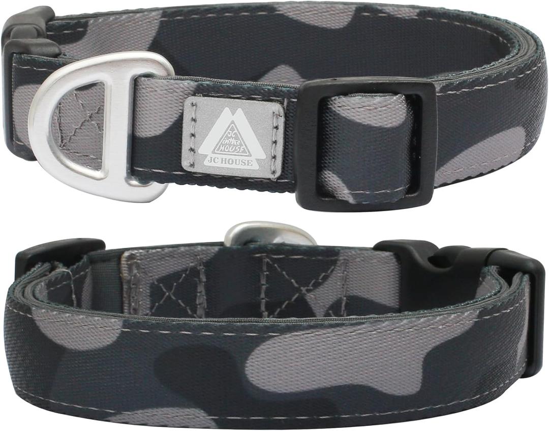 Soft Padded Dog Collar, Neck 9-14, Adjustable Heavy Duty Collar with 3M Reflective Logo for Small Dogs, Camo Dark Gray, S