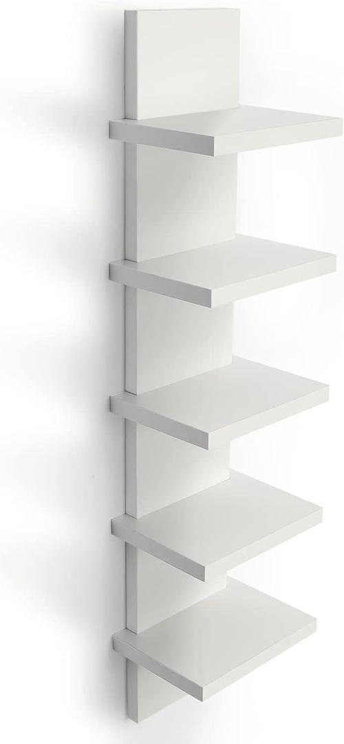 5 Tier Wall Shelves White, Vertical Column Shelf Floating Storage Home Decor Organizer Tall Tower Design Utility Shelving Bedroom Living Room, 30.7inch