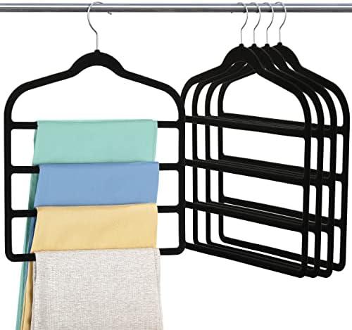 Velvet Pants Clothes Hanger Space Saving Non Slip Pants Shorts Hanger, Myfolrena Jeans Slack Trousers Hangers Multiple Velvet Hanger Closet Storage and Organization for Jeans,Scarf,Tie(Black, 5)