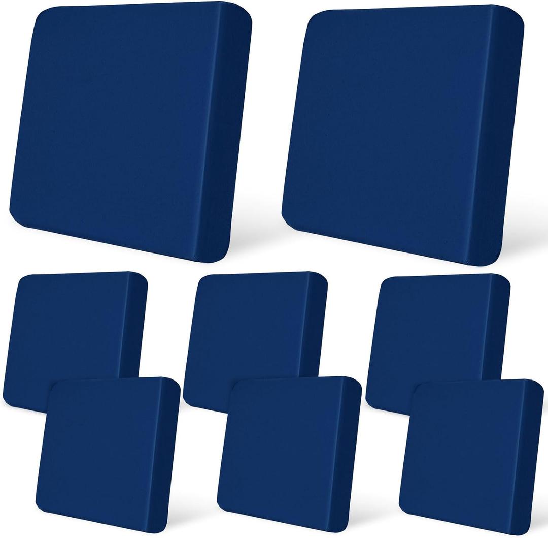 pickyNproud 8Pcs Patio Cushion Covers Stretch Outdoor Couch Cushions Slipcovers Replacement Washable Furniture Protector with Elastic Bottom Sofa Chair Seat Cover, Navy Blue