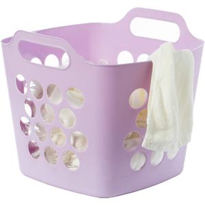 Flexible Plastic Carry Laundry Basket Holder Square Storage Hamper with Side Handles (Purple) (Small)