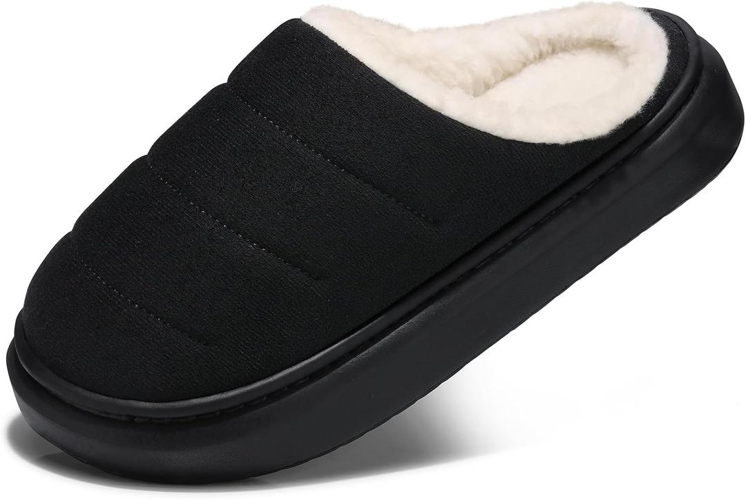 SHIBEVER Fuzzy Slippers Women Indoor: Memory Foam Warm House Shoes - Slip On Closed Toe Comfy Bedroom Slippers Women (Black)