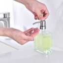 Square Clear Glass Dish Soap Dispenser, Antique Design Refillable Hand Soap Dispenser with Rust Proof Stainless Steel Pump, 13.5 oz Lotion Dispenser for Bathroom Vanity, Kitchen Countertop