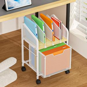 Tiaoheka Rolling File Cabinet with Adjustable Dividers, Mobile Filing Cabinet with Storage Drawer on Lockable Wheels, Hanging File Organizer Beside Under Desk for Office, Home, White（Patent Pending）