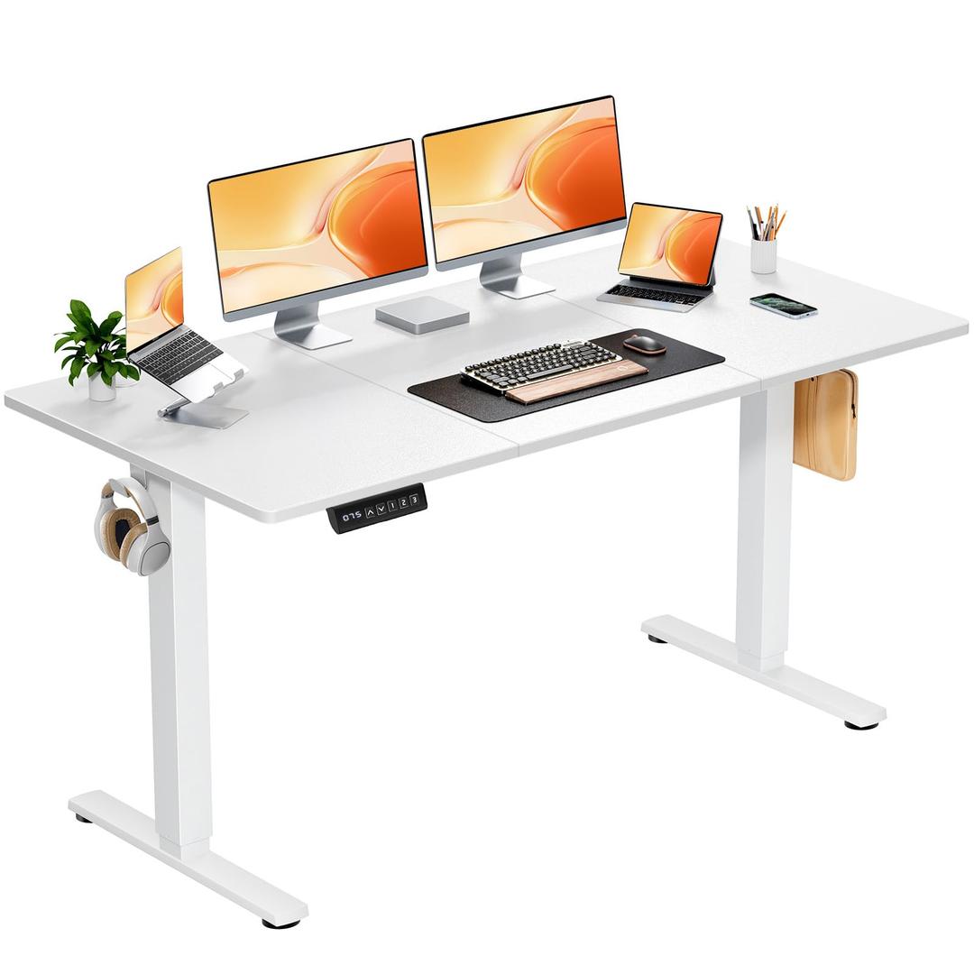 DUMOS 40 Inch Electric Standing Desk, Memory Adjustable Home Office Desk Sit Stand Up Desk for Work Home Office, Adjustable Desk, Rising Computer Table with Splice Board, Cable Management, Hook, White, Size: 40.2 inch