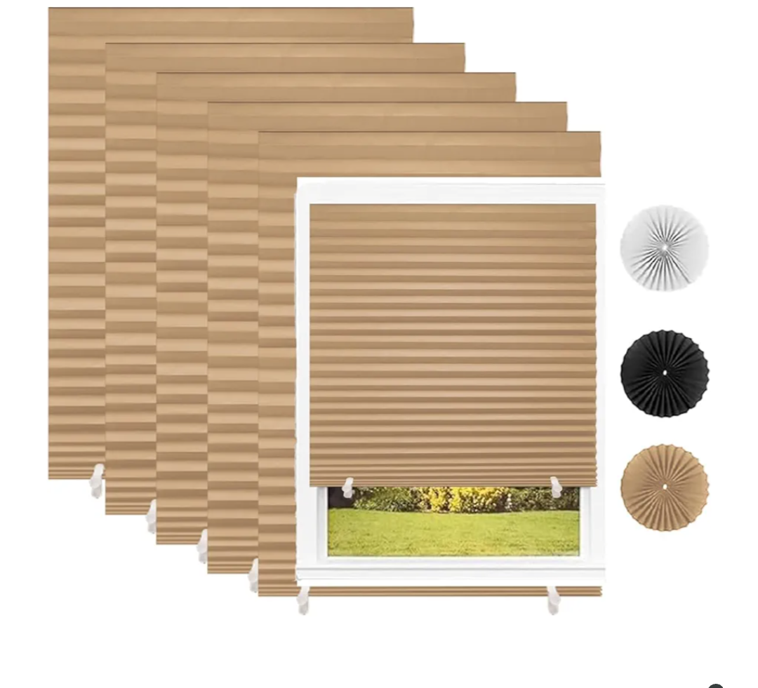 Changshade 6-Pack Blackout Pleated Paper Shades for Windows, Temporary and Portable Room Darkening Shades with 12 Clips for Travel, No Tools and Easy to Install, Cut to Any Size, Brown PLT36BW72A